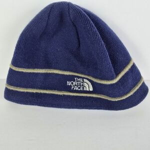 The North Face Kids Logo Blue And Tan Knit Beanie One Size